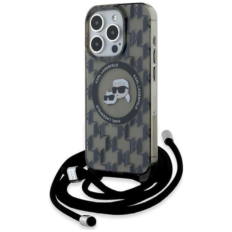 Etui KARL LAGERFELD IML Crossbody Monogram Karl & Choupette Head MagSafe do Apple iPhone 15 Pro Czarny