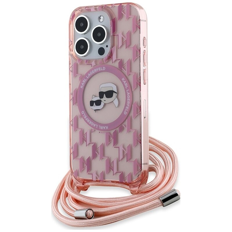 Etui KARL LAGERFELD IML Crossbody Monogram Karl & Choupette Head MagSafe do Apple iPhone 15 Pro Różowy