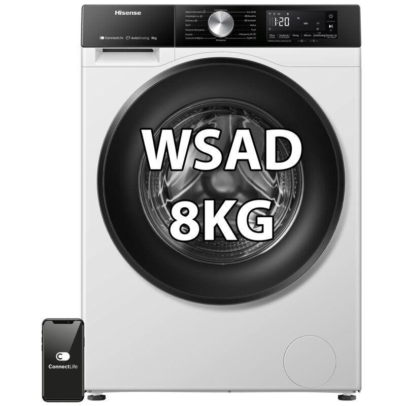 Pralka HISENSE WF3S8045BW3PL Seria 3S 8kg 1400 obr Autodozowanie Wi-Fi ConnectLife Smart Wizzard Programy z parą