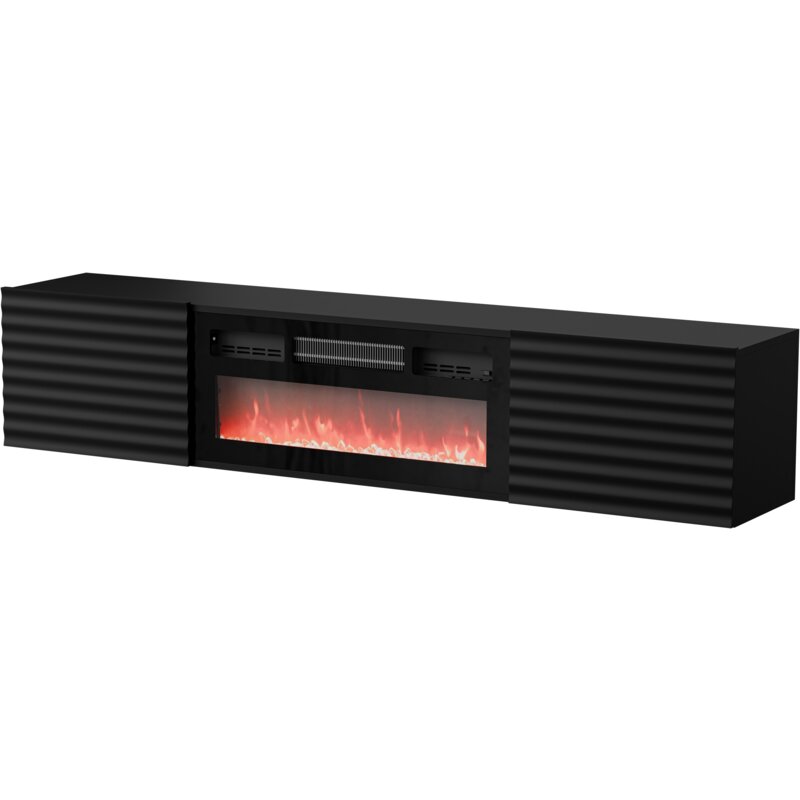 Szafka RTV TULA 183x35x37 czarny mat + czarny kominek