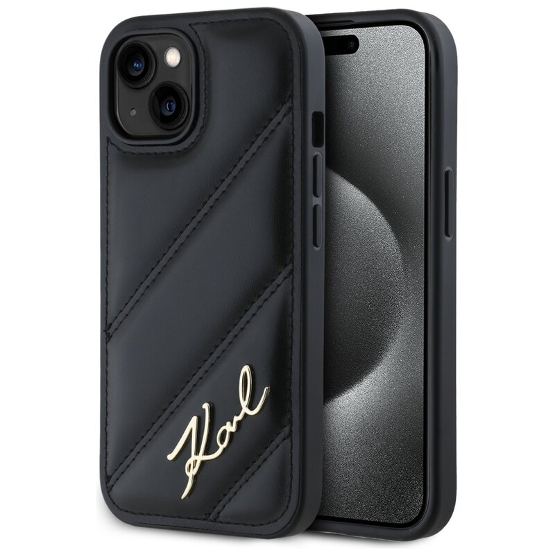 Etui KARL LAGERFELD Diagonal Quilted Script do Apple iPhone 14 Czarny