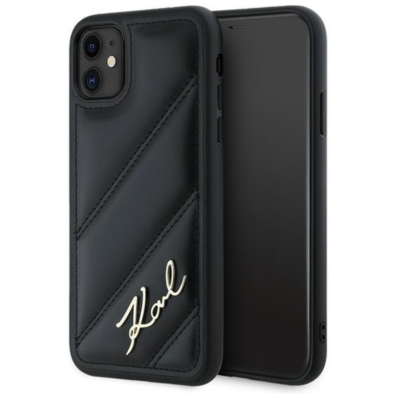 Etui KARL LAGERFELD Diagonal Quilted Script do Apple iPhone 11 Czarny
