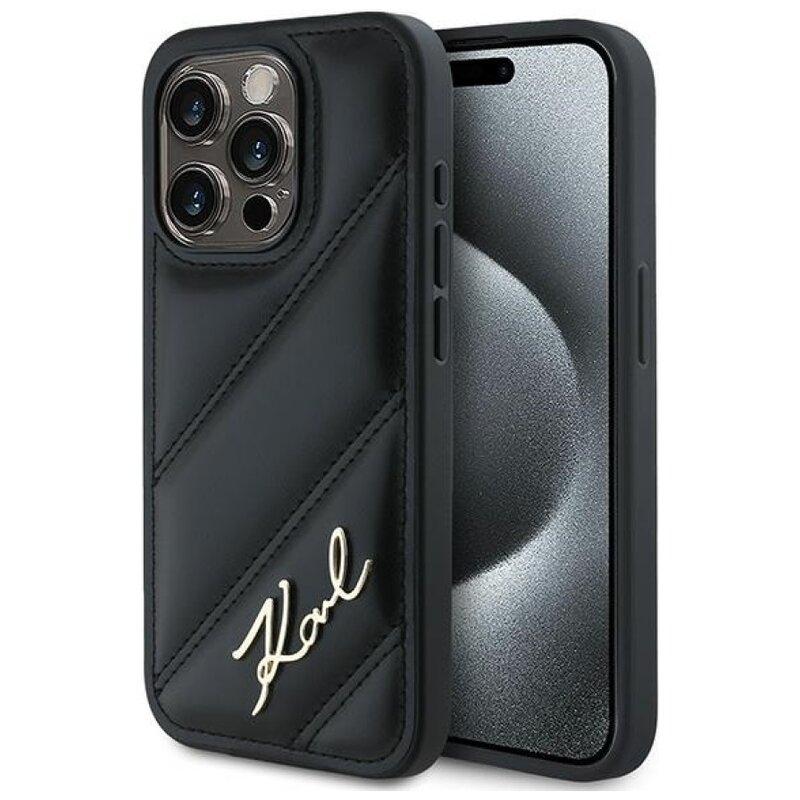 Etui KARL LAGERFELD Diagonal Quilted Script do Apple iPhone 14 Pro Czarny