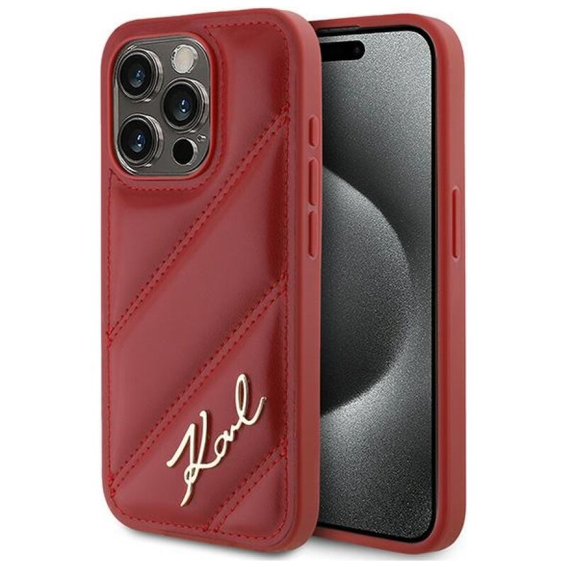 Etui KARL LAGERFELD Diagonal Quilted Script do Apple iPhone 15 Pro Czerwony