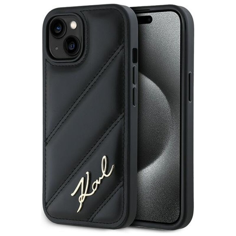 Etui KARL LAGERFELD Diagonal Quilted Script do Apple iPhone 14 Plus/15 Plus Czarny