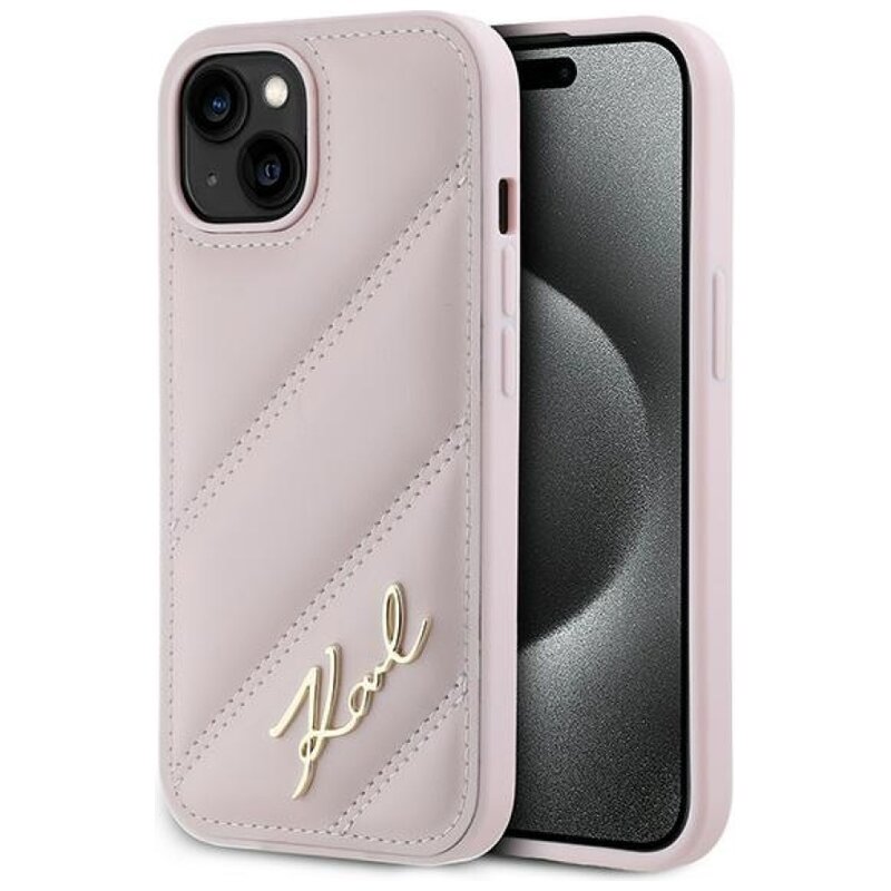 Etui KARL LAGERFELD Diagonal Quilted Script do Apple iPhone 15 Różowy