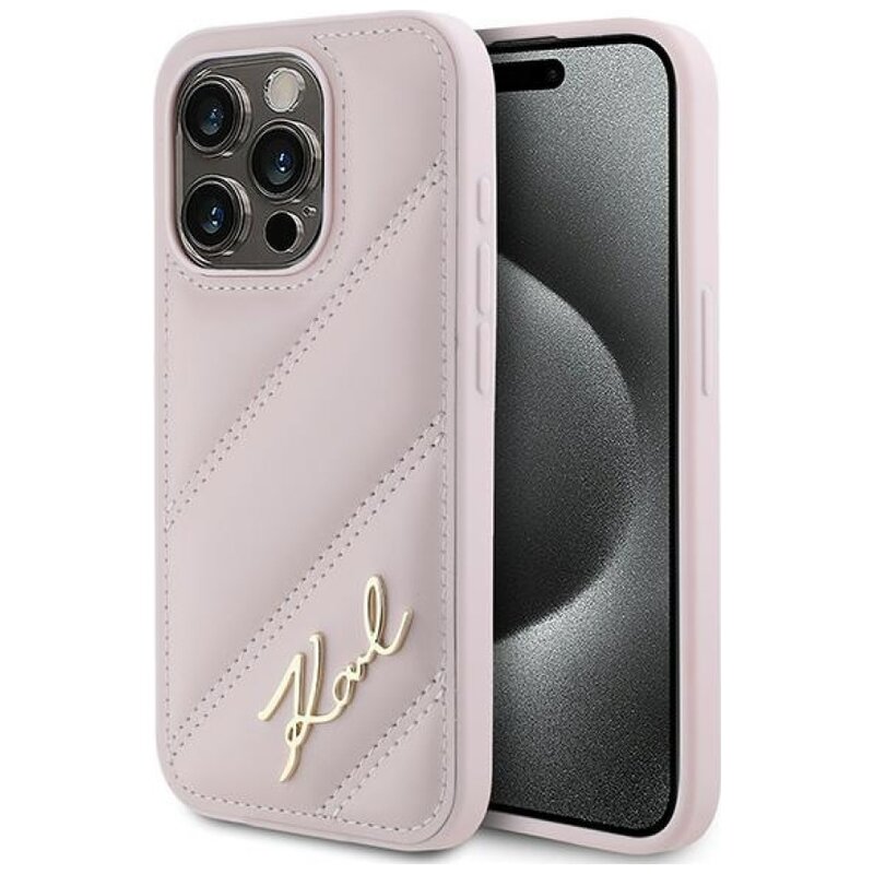 Etui KARL LAGERFELD Diagonal Quilted Script do Apple iPhone 15 Pro Max Różowy