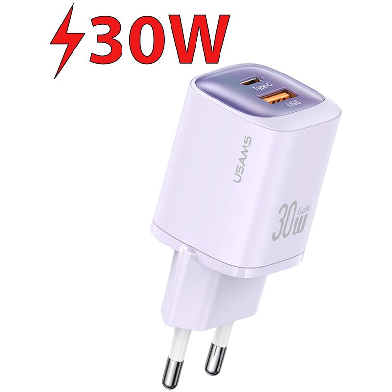 Ładowarka sieciowa USAMS CC254 30W Fioletowy ładowarka do telefonu USB, USB-C
