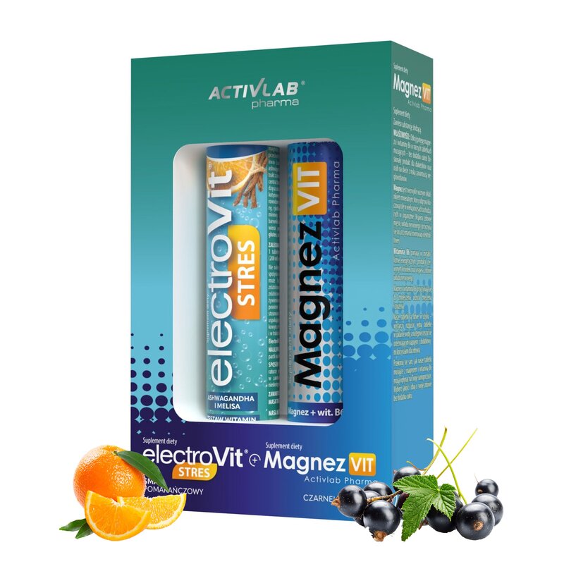 Elektrolity ACTIVLAB Stres Pomarańczowy + Magnez Czarna porzeczka (2 x 20 tabletek)