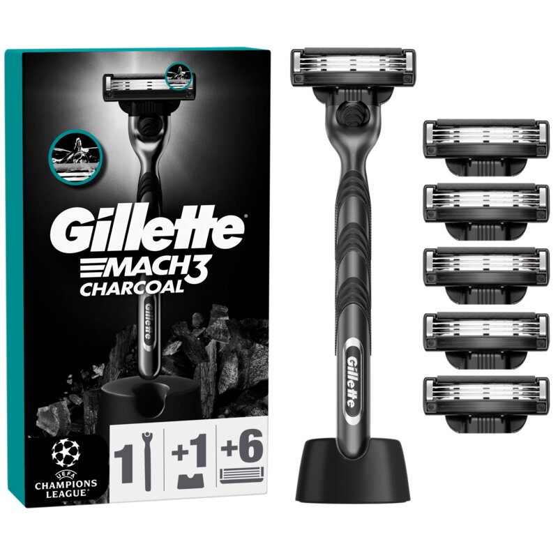 Golarka GILLETTE Mach3 Charcoal + 6 ostrzy + Stojak