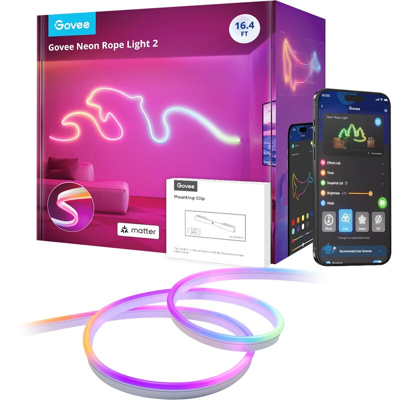 Govee taśma LED 5M Neon Rope Light 2 z obsługą: Matter, HomeKit, Google, Alexa, SmartThings H61D5301