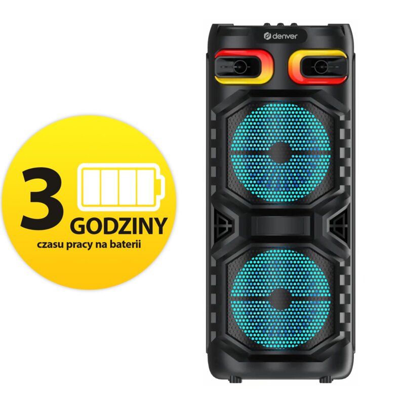 Power Audio DENVER BPS-355 KARAOKE, 160W, Bluetooth, Bateria 3 godziny, Wejście mikrofonowe, Funkcja True Wireless Stereo