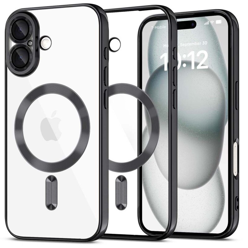 Etui TECH-PROTECT MagFlex MagSafe do Apple iPhone 16 Przezroczysto-czarny (błyszczący)