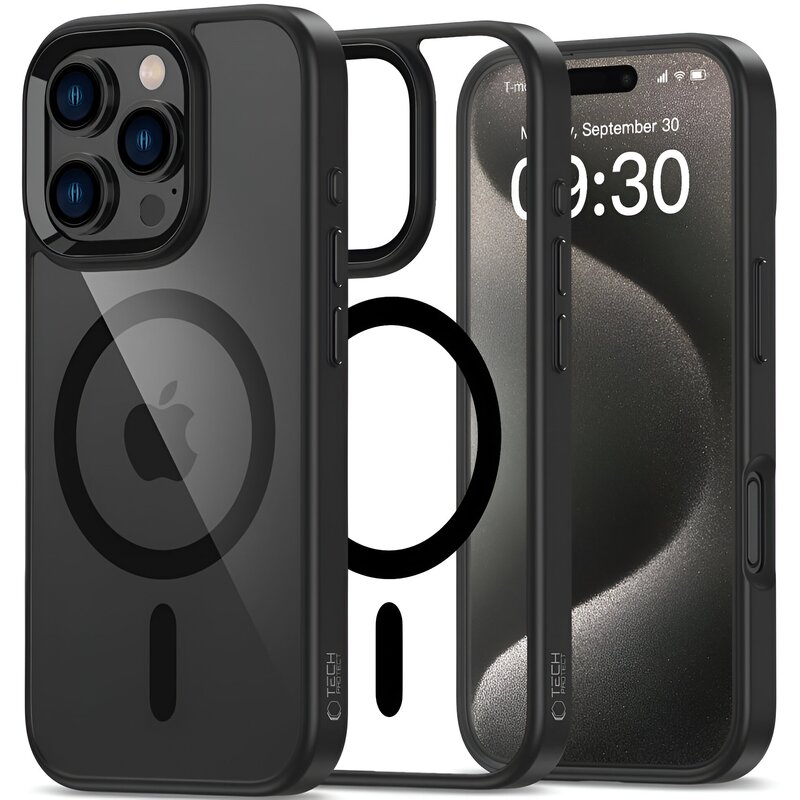 Etui TECH-PROTECT MagMat MagSafe do Apple iPhone 16 Pro Przezroczysto-czarny