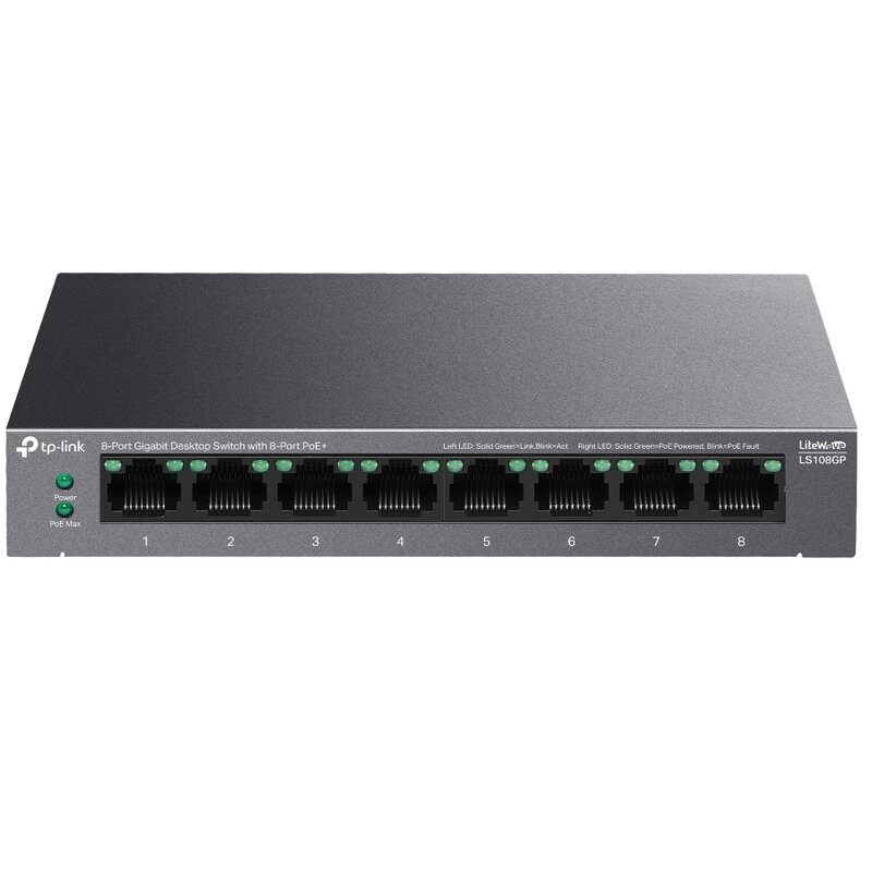 Switch TP-LINK LS108GP Gigabit Ethernet, 8 portów, Funkcja PoE