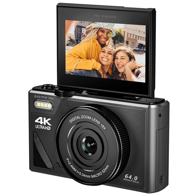 Aparat EASYPIX V64 Flip Czarny, 18x zoom cyfrowy, 4K