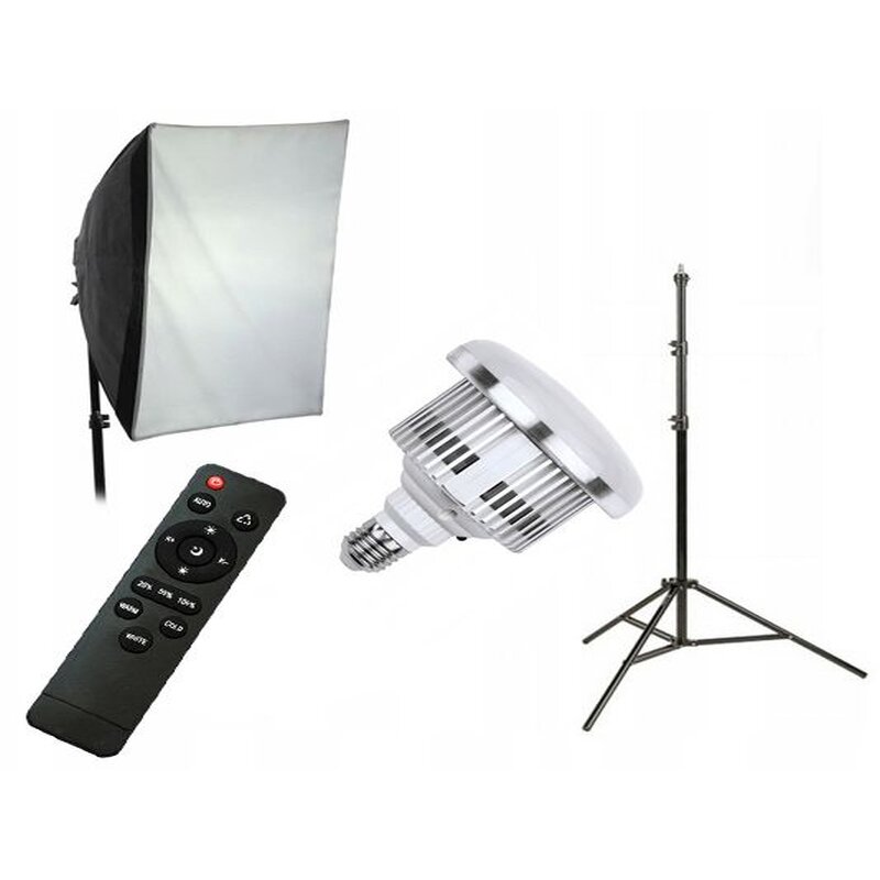 Zestaw lampa z żarówką LED E27 XREC LED803 ze statywem, pilotem i softboxem, 3000-6500K