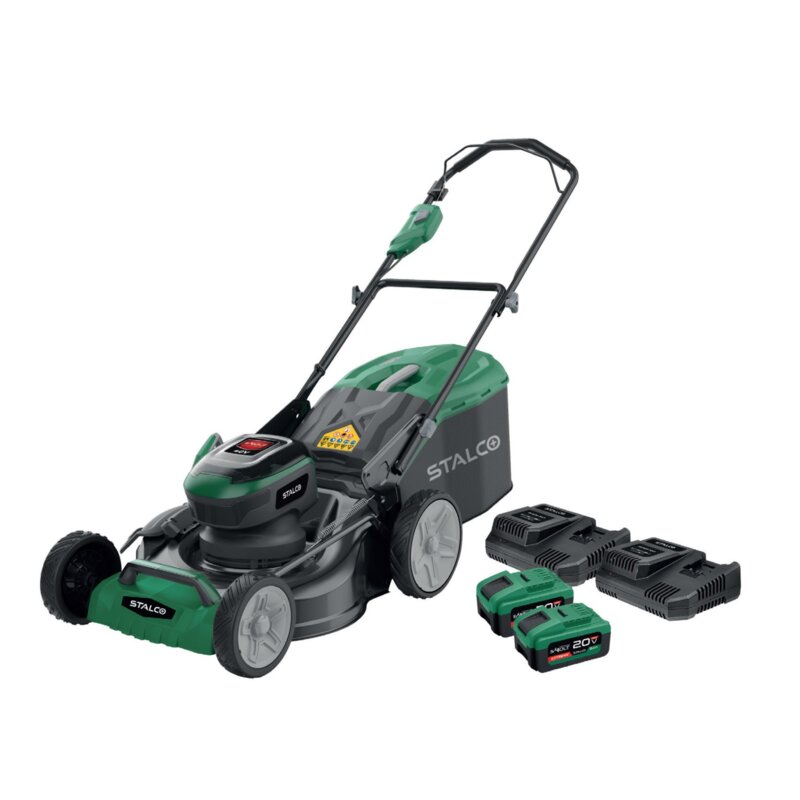 Kosiarka akumulatorowa STALCO S-97717 z napędem, 46 cm, 8 Ah, 20 V, silnik bezszczotkowy, kosz 55L, 2 akumulatory 8 Ah