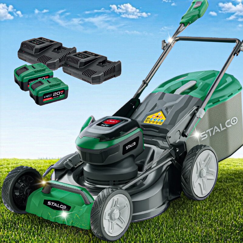 Kosiarka akumulatorowa STALCO S-97719 z napędem, 51 cm, 8 Ah, 20 V, silnik bezszczotkowy, kosz 60L, 2 akumulatory 8 Ah