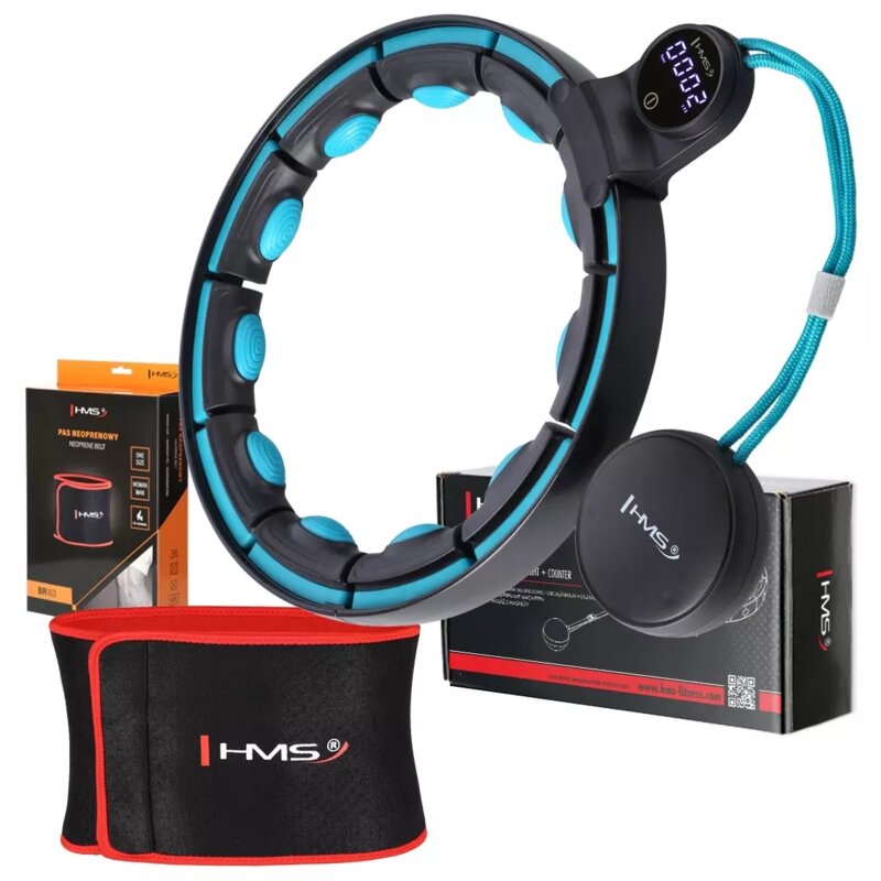 Hula hop HMS HHM17 Czarno-turkusowy + pas wyszczuplający BR163 Czerwony