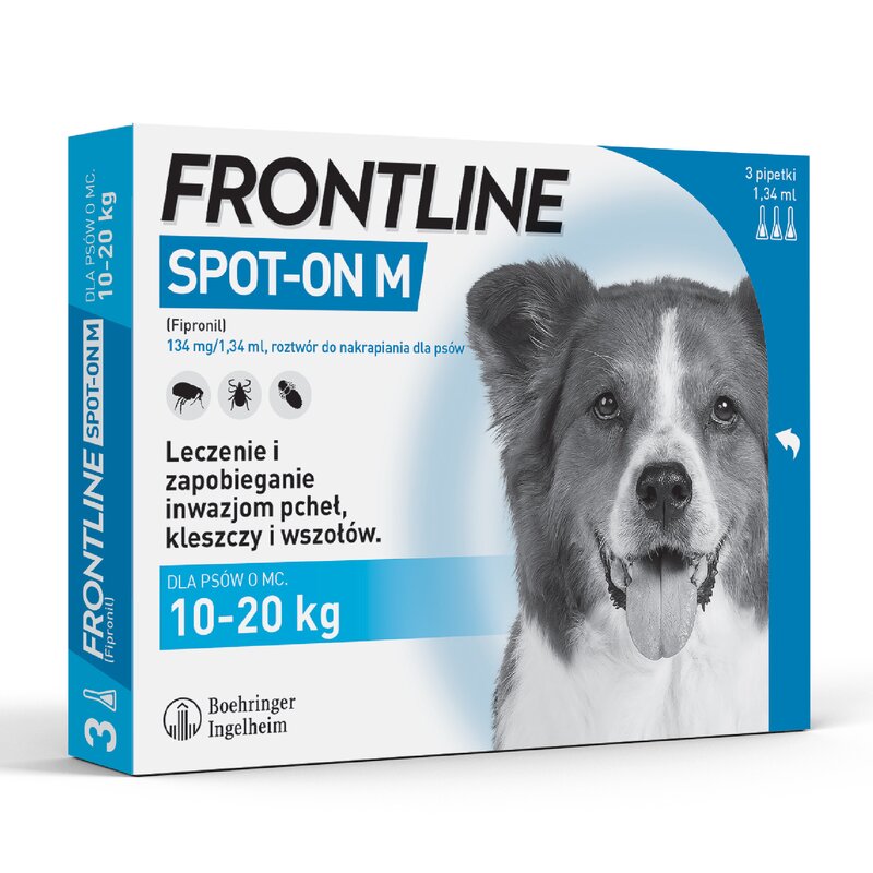 Roztwór do nakrapiania dla psów FRONTLINE SPOT-ON M 3 x 1,34 ml Ochrona przez 12 tygodni