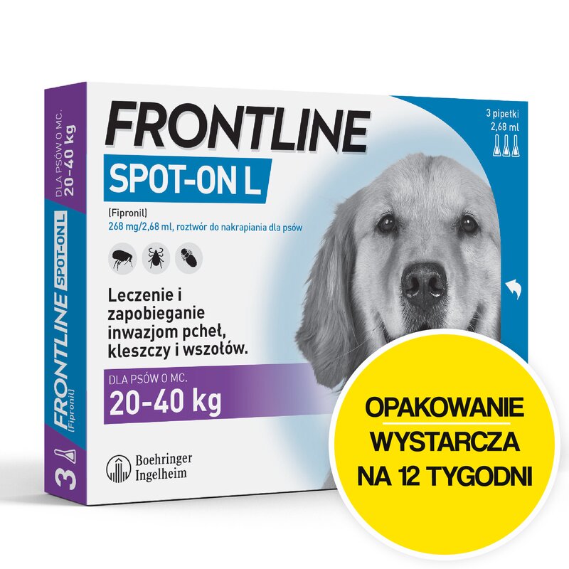 Roztwór do nakrapiania dla psów FRONTLINE SPOT-ON L 3 x 2.68 ml Ochrona przez 12 tygodni
