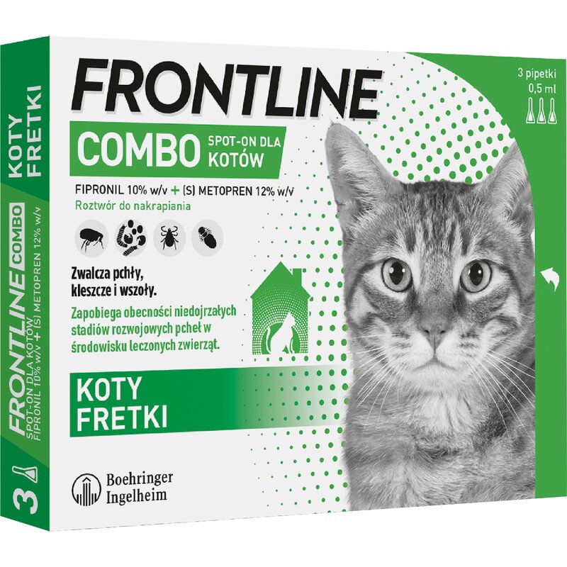 Roztwór do nakrapiania dla kotów FRONTLINE Combo 3 x 0.5 ml Ochrona przez 12 tygodni