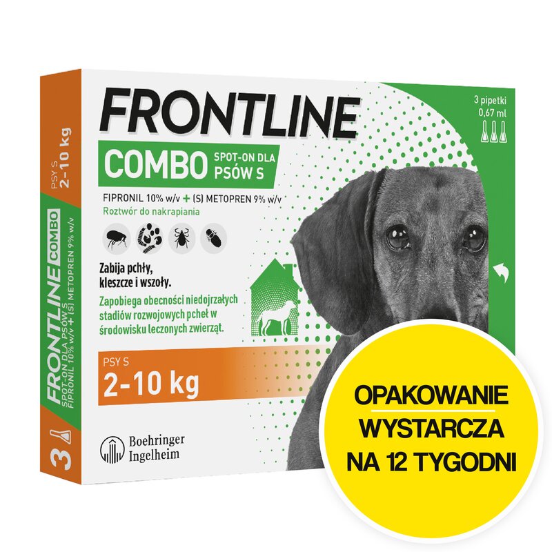 Roztwór do nakrapiania dla psów FRONTLINE Combo S (2 - 10 kg) 3 x 0.67 ml Ochrona przez 12 tygodni