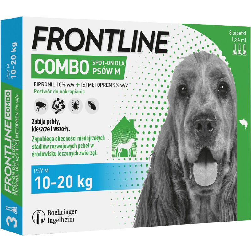 Roztwór do nakrapiania dla psów FRONTLINE Combo M (10 - 20 kg) 3 x 1.34 ml Ochrona przez 12 tygodni
