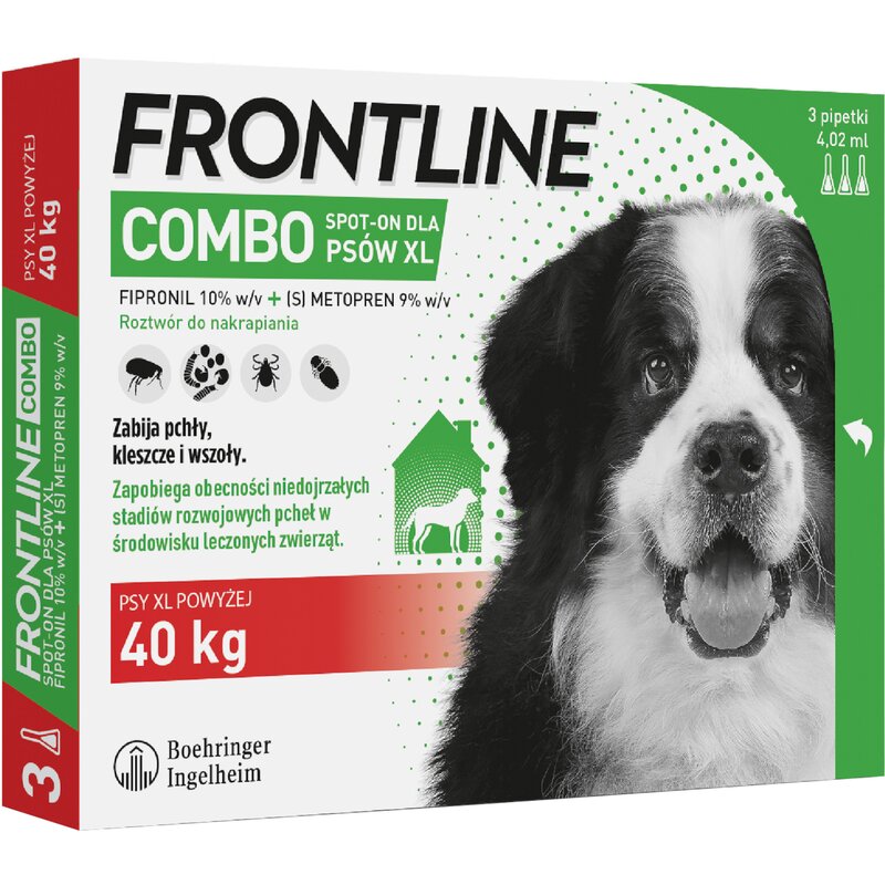 Roztwór do nakrapiania dla psów FRONTLINE Combo XL (40 - 60 kg) 3 x 4.02 ml Ochrona przez 12 tygodni
