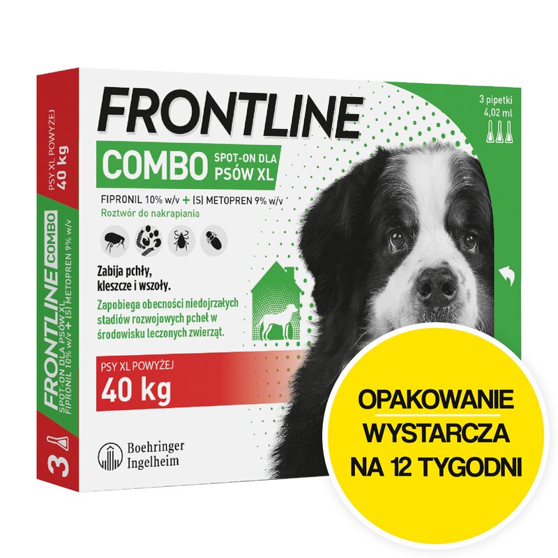 Roztwór do nakrapiania dla psów FRONTLINE Combo XL (40 - 60 kg) 3 x 4.02 ml Ochrona przez 12 tygodni