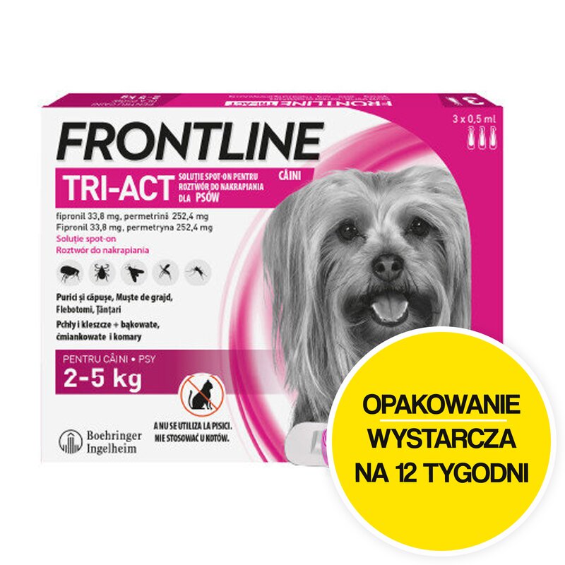 Roztwór do nakrapiania dla psów FRONTLINE TRI-ACT XS 3 x 0,5 ml Ochrona przez 12 tygodni
