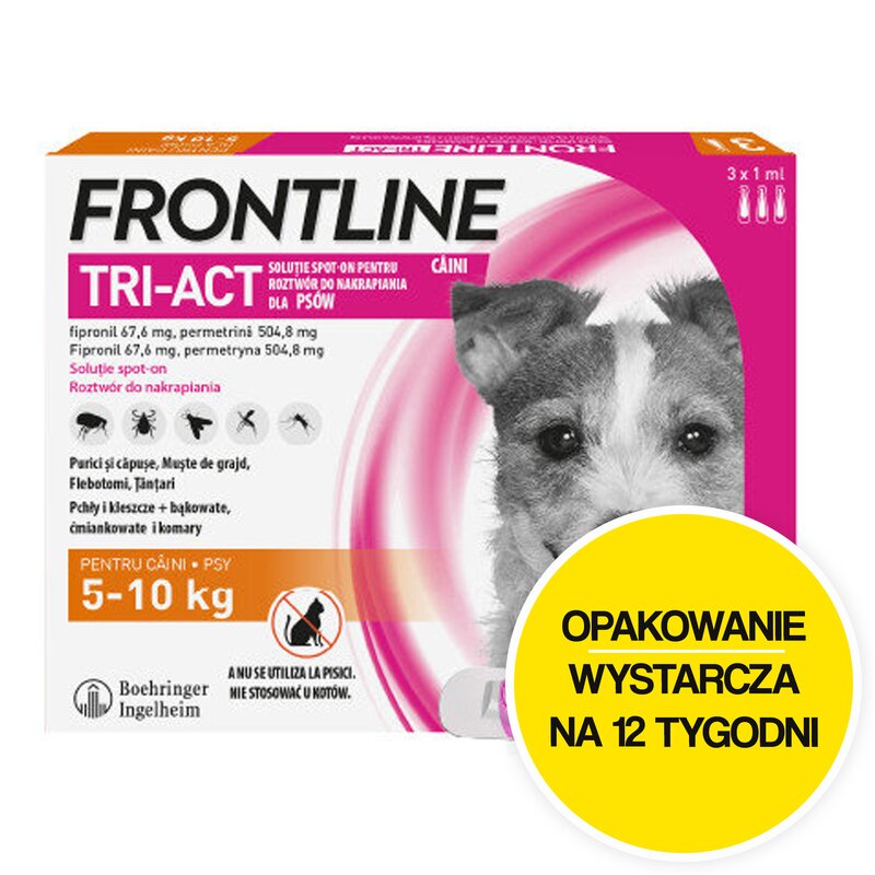 Roztwór do nakrapiania dla psów FRONTLINE TRI-ACT S 3 x 1 ml Ochrona przez 12 tygodni