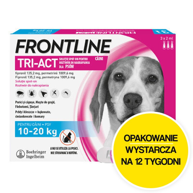 Roztwór do nakrapiania dla psów FRONTLINE TRI-ACT M 3 x 2 ml Ochrona przez 12 tygodni