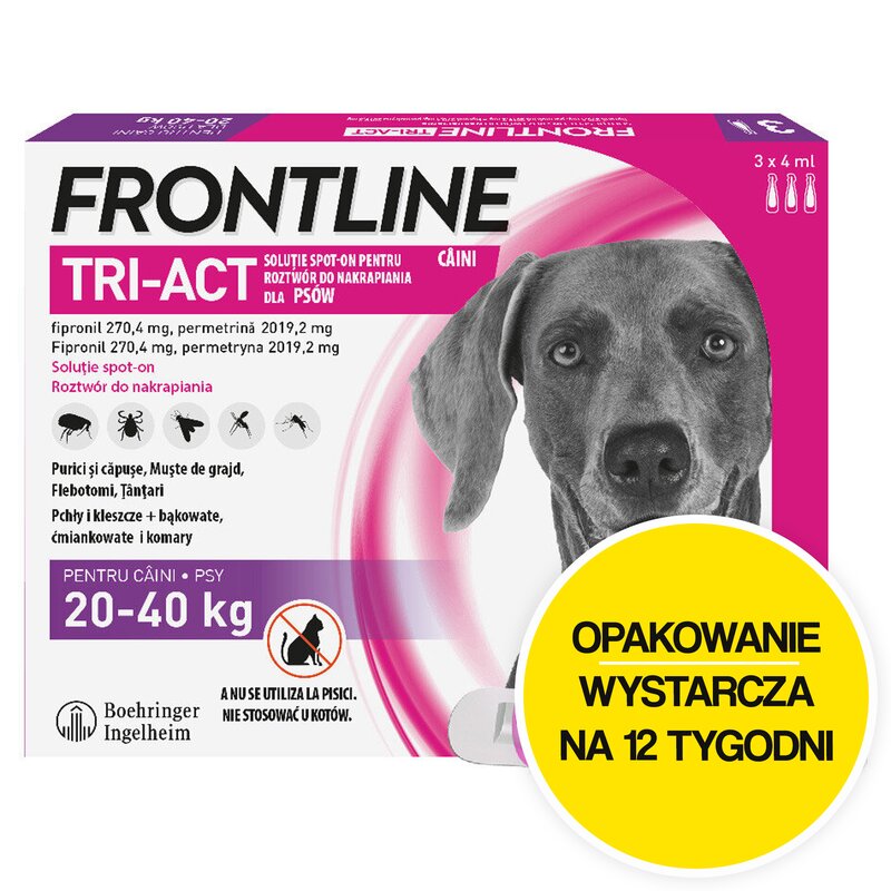 Roztwór do nakrapiania dla psów FRONTLINE TRI-ACT L 3 x 4 ml Ochrona przez 12 tygodni