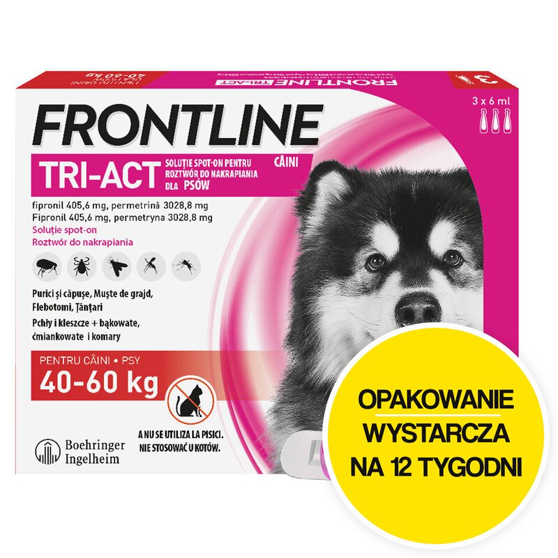 Roztwór do nakrapiania dla psów FRONTLINE TRI-ACT XL 3 x 6 ml Ochrona przez 12 tygodni