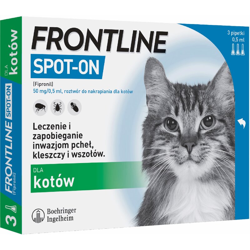 Roztwór do nakrapiania dla kotów FRONTLINE Spot-On 3 x 0.5 ml Ochrona przez 12 tygodni