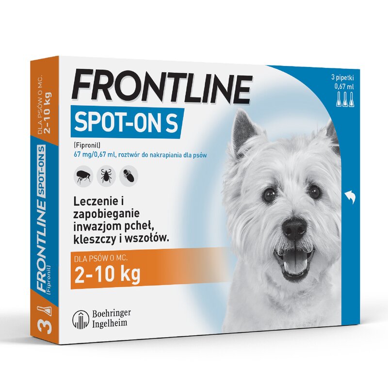 Roztwór do nakrapiania dla psów FRONTLINE SPOT-ON S 3 x 0,67 ml Ochrona przez 12 tygodni