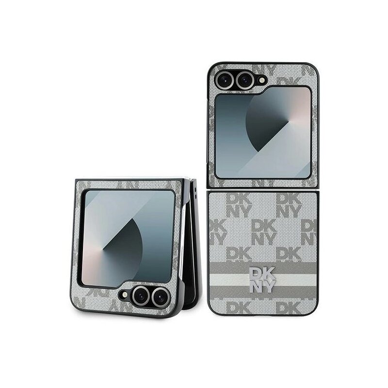 Etui DKNY Chequered Pattern Printed Stripes do Samsung Galaxy Z Flip 6 / Flip 7 FE Beżowy
