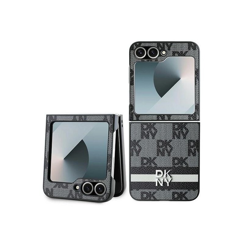 Etui DKNY Chequered Pattern Printed Stripes do Samsung Galaxy Z Flip 6 / Flip 7 FE Czarny