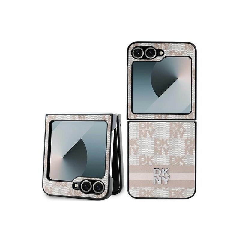 Etui DKNY Chequered Pattern Printed Stripes do Samsung Galaxy Z Flip 6 / Flip 7 FE Różowy