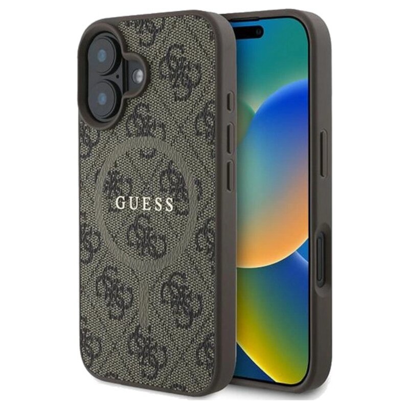 Etui GUESS 4G Ring Classic Logo MagSafe do Apple iPhone 16 Plus Brązowy
