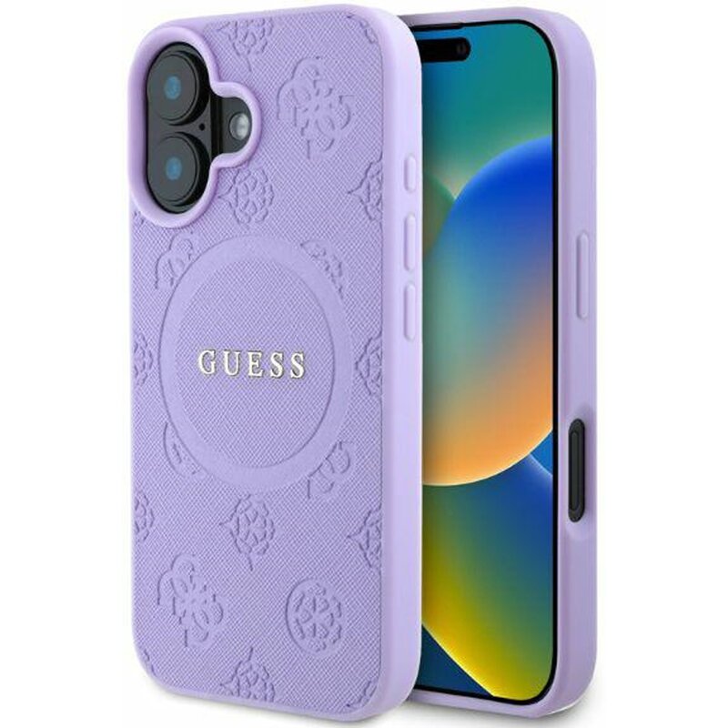 Guess Saffiano Peony Classic Logo do iPhone 16 fioletowy