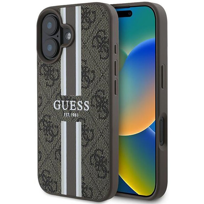 Guess 4G Printed Stripes do iPhone 16 Plus brązowy