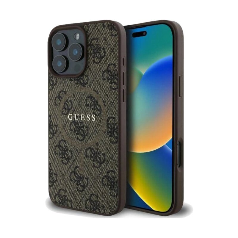 Etui GUESS 4G Ring Classic Logo MagSafe do Apple iPhone 16 Pro Max Brązowy