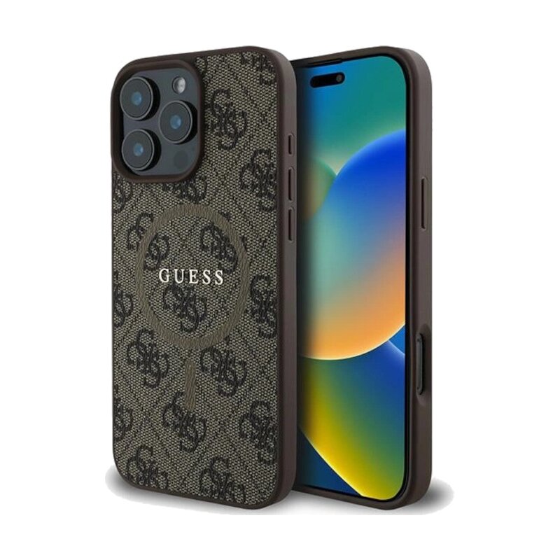 Etui GUESS 4G Ring Classic Logo MagSafe do Apple iPhone 16 Pro Brązowy