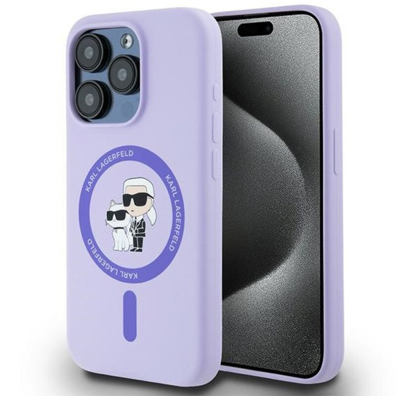 Etui KARL LAGERFELD Silicone KC Heads MagSafe do Apple iPhone 15 Pro Fioletowy