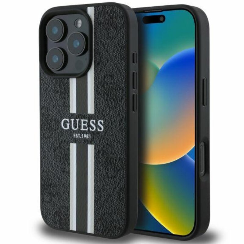 Etui GUESS 4G Printed Stripes MagSafe do Apple iPhone 16 Pro Max Czarny