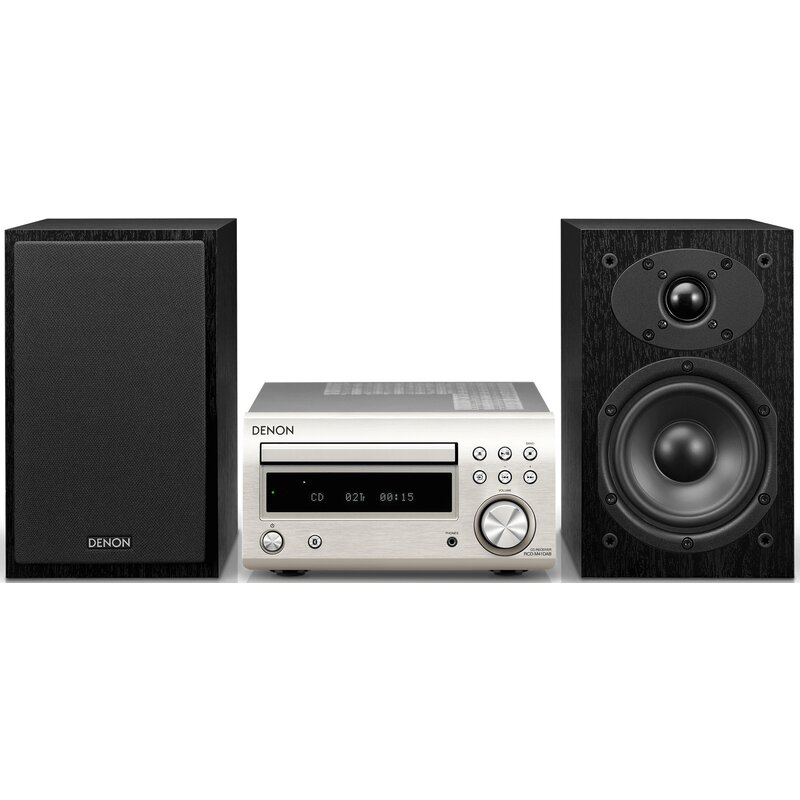 Wieża DENON D-M41 DAB+ Srebrno - Czarna, Odtw.CD/-R/-RW/MP3, BT, Funkcja optymalizacji głośników, Regulacja tonów, FM