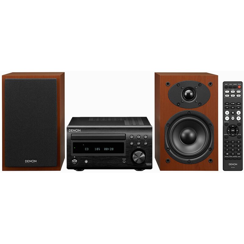 Wieża DENON D-M41 Czarno - Wiśniowa, Odtw.CD/-R/-RW/MP3, BT, Funkcja optymalizacji głośników, Regulacja tonów, Tuner FM